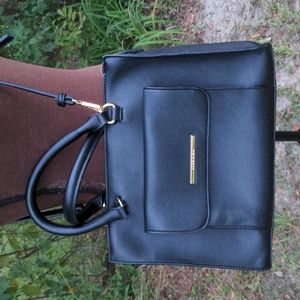 Ann Klein Black Faux Leather Handbag with Crossbody Strap Gold Hardware NWOT